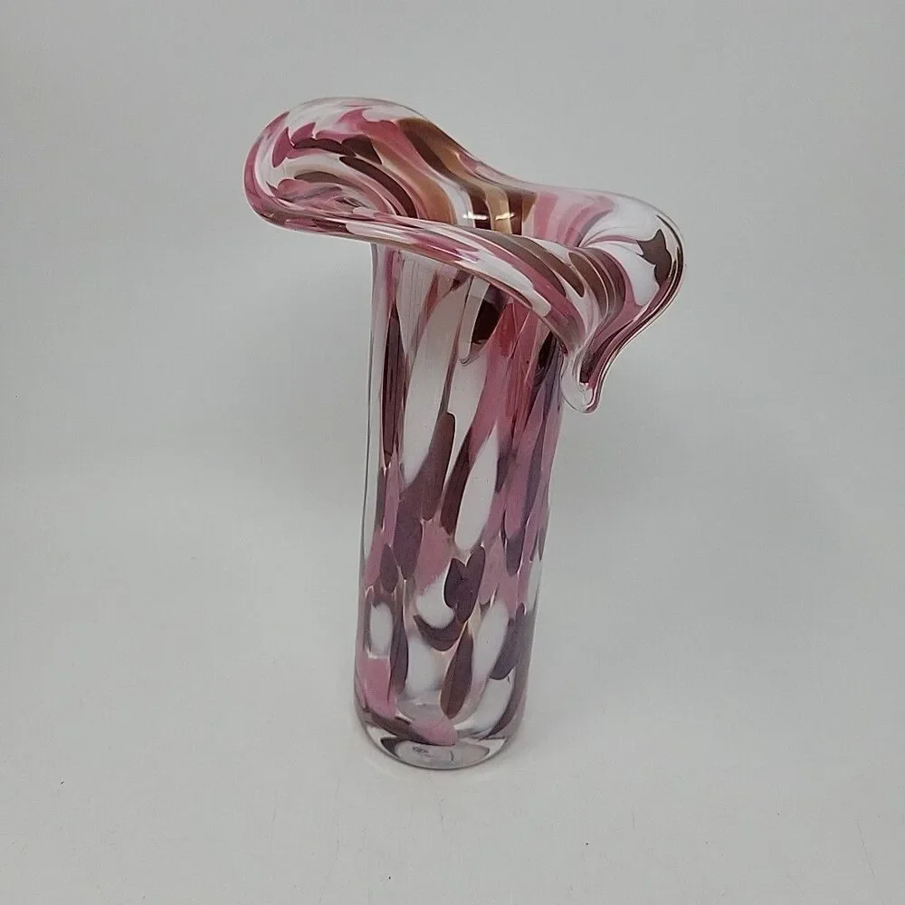 Zorza Hand Made Glass Jack in the pulpit Vase Pink Brown White 7.5 